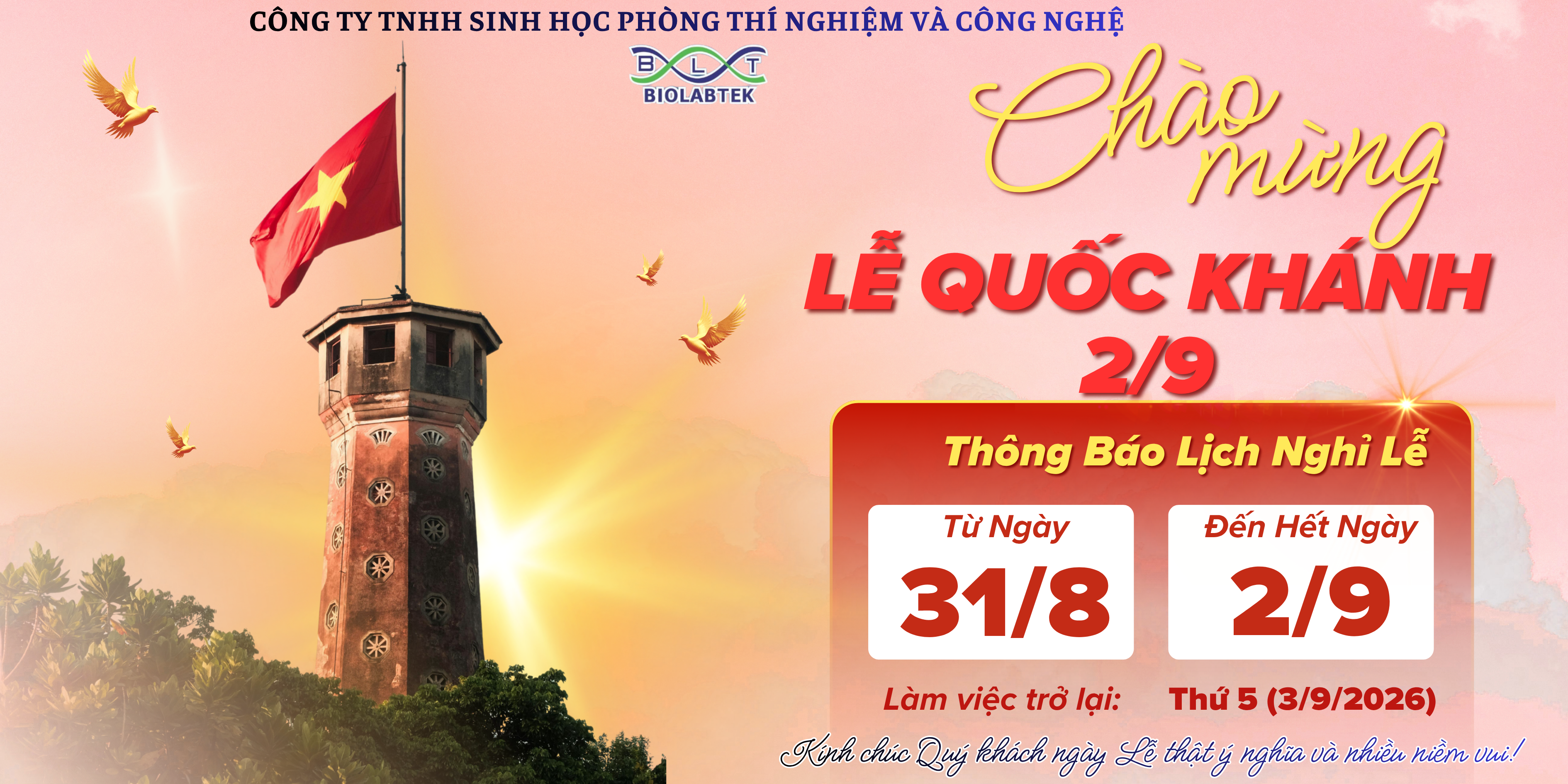 THÔNG BÁO NGHỈ LỄ QUỐC KHÁNH 2-9-2026